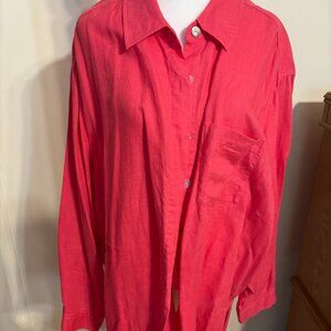 NEW STUDIO WORKS Hot Pink 100% Linen Top with Front Pocket - 3x